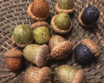Glittered Fall Acorns: Autumn Table Decor, Set of 12