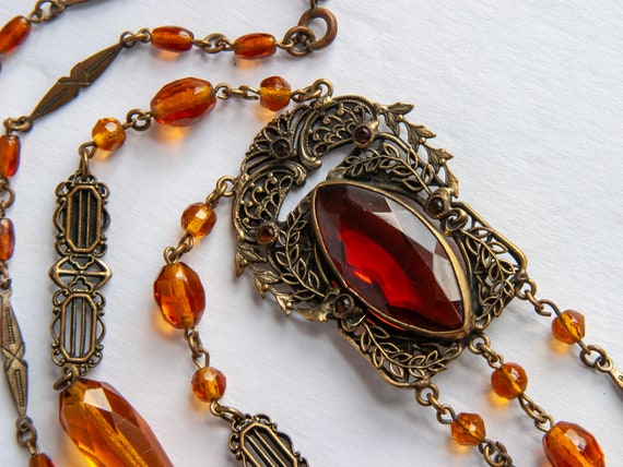 Rare!!  VINTAGE Czech Brass & Citrine Glass Beads… - image 10