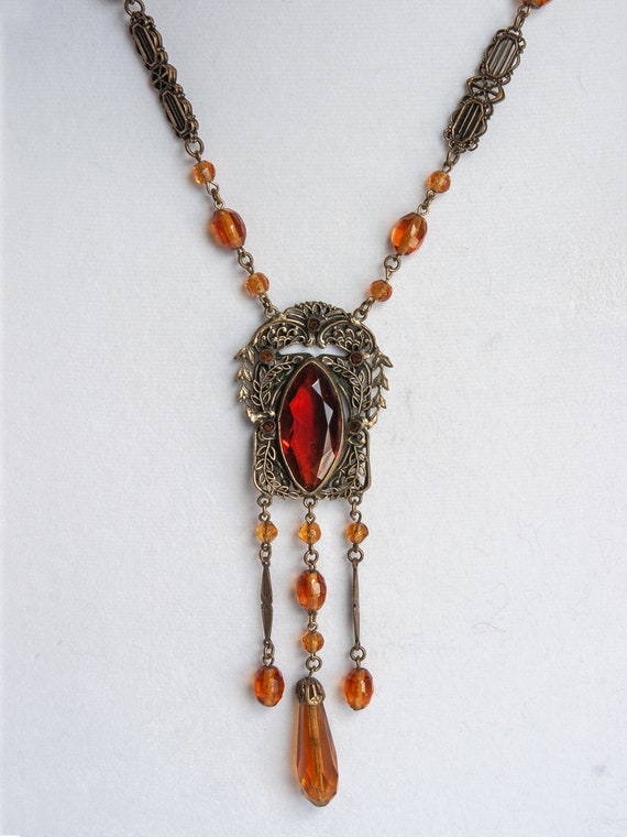 Rare!!  VINTAGE Czech Brass & Citrine Glass Beads… - image 3