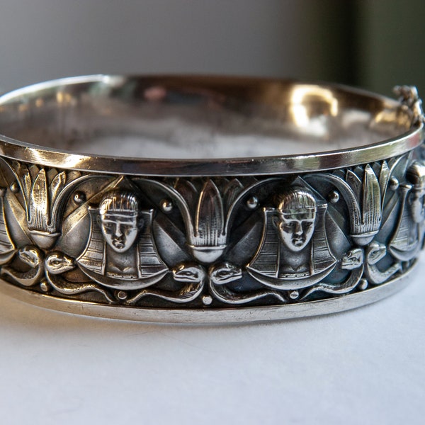 RARE VINTAGE Egyptian Revival TOPAZIO Sphinx Sterling Silver Bracelet - 1950s