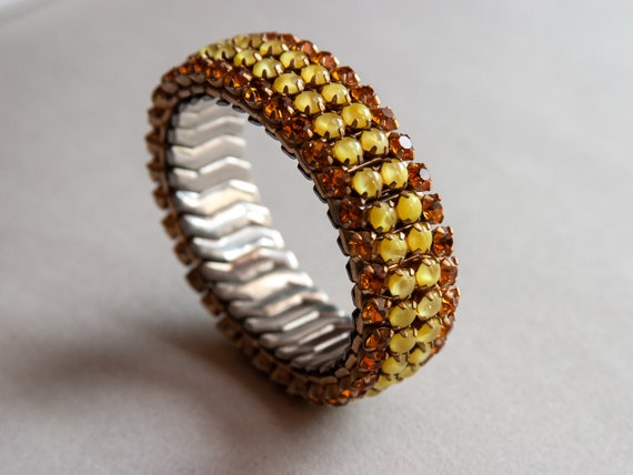 Yellow BEAD & RHINESTONE BRACELET - Late 1950s, E… - image 4