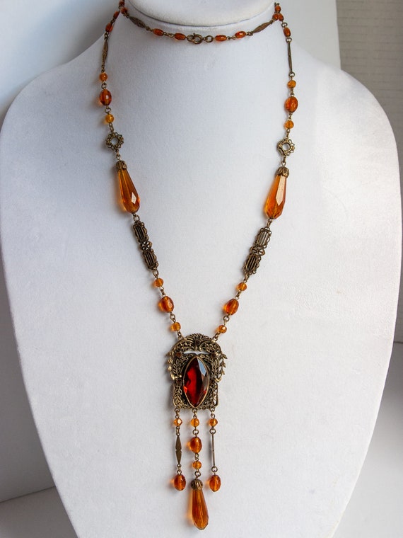 Rare!!  VINTAGE Czech Brass & Citrine Glass Beads… - image 4