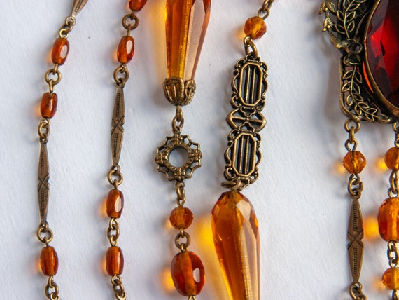 Rare!!  VINTAGE Czech Brass & Citrine Glass Beads… - image 6