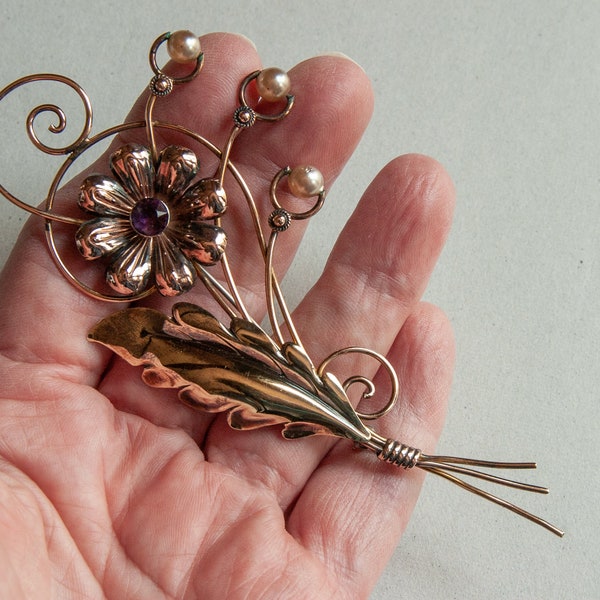 HUGE Van Dell Gold-filled STERLING Brooch - 1940s