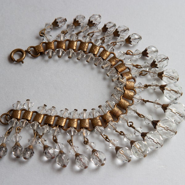 Unique Vintage CUT CRYSTAL Beaded BOOKCHAIN Bracelet - 1920s-30s