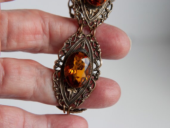 VINTAGE Filigree Brass & Citrine Glass BRACELET -… - image 9