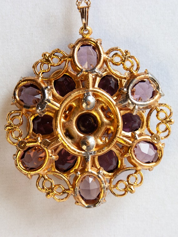 VINTAGE LONG Filigree & Purple Crystal Medallion … - image 4
