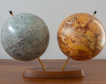 RARE Replogle Mid Century Modern Twin 6" Tin Mars and Lunar Globe Moon Danish