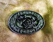 Vintage 80s Siskiyou Pewter Rose Belt Buckle With Floral Scroll