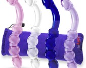 LeLuv Glass 8 Inch Double-ended G-Spot or Prostate Massager Curved Dildo in a Premium Padded Pouch