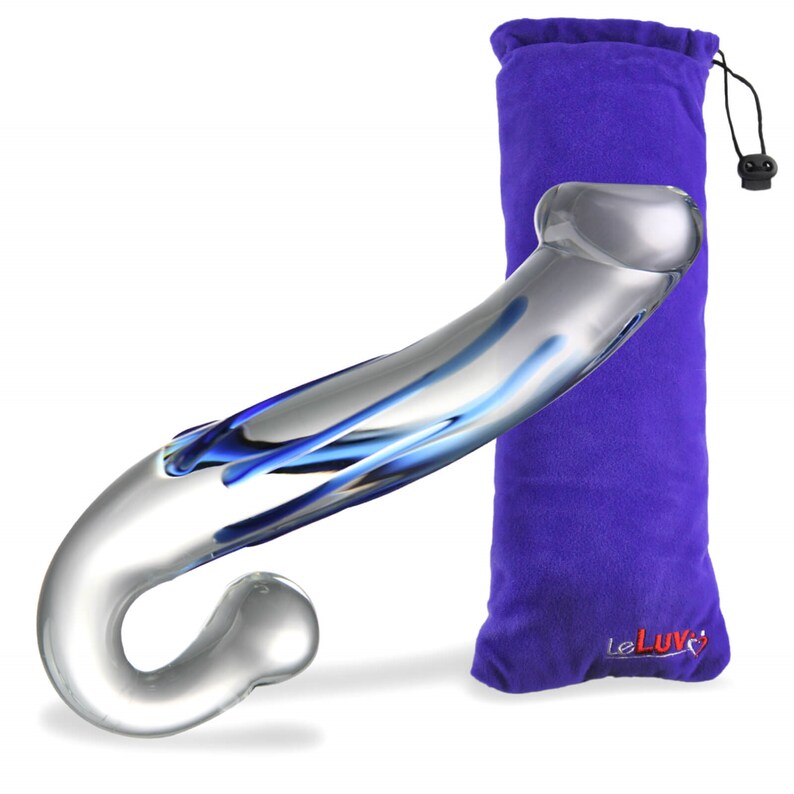 LeLuv Glass Blue Hook Dildo: Double Stimulator with Large Veiny LeLuv Glass Blue Hook Dildo: Double Stimulator with Large Veiny
