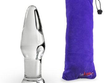 LeLuv Pointed Glass Butt Plug with a 1 Inch shaft and Flat Base with Embroidered Padded Pouch