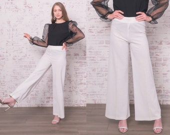 Deadstock 70s Silver Lurex Flare Pants 27" - 28" Waist / Silver and White Flares / Palazzo Pants / Disco Pants New Old Stock 1970s