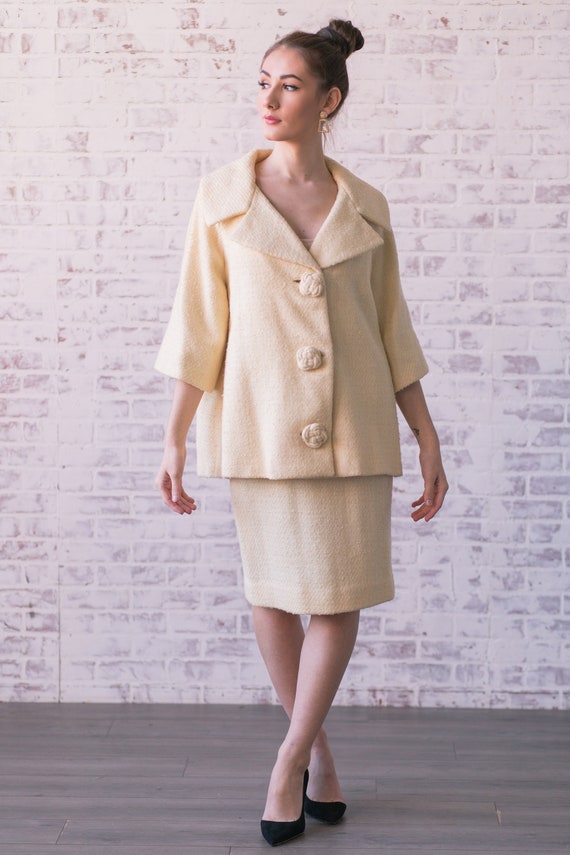 Vintage 1950s 1960s Lilli Ann Swing Coat Suit Ivo… - image 2