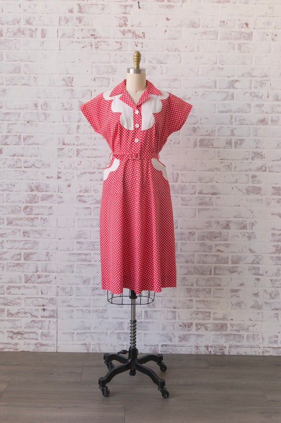 1940s 1950s Polka Dot Shirt Dress 26 - 27” Waist … - image 3