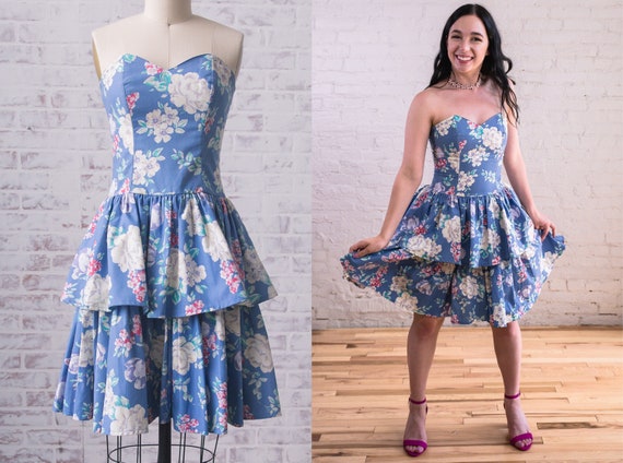 Vintage 1980s Laura Ashley Floral Ruffle Dress Siz