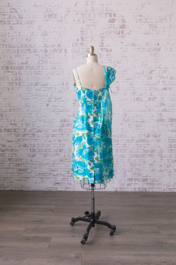 1950s Blue Rose Print Wiggle Dress size XS 24 - 2… - image 7