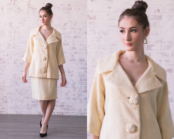 Vintage 1950s 1960s Lilli Ann Swing Coat Suit Ivo… - image 1
