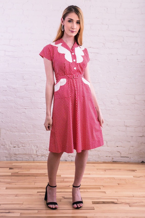 1940s 1950s Polka Dot Shirt Dress 26 - 27” Waist … - image 2