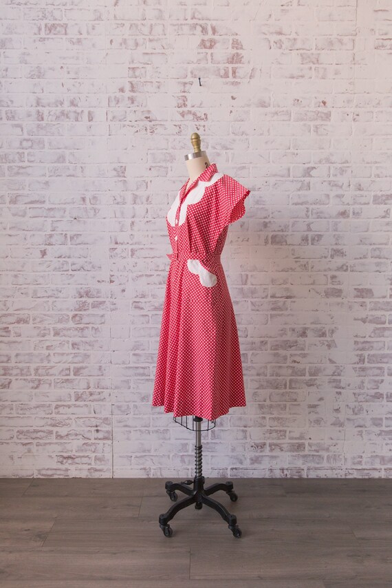 1940s 1950s Polka Dot Shirt Dress 26 - 27” Waist … - image 6