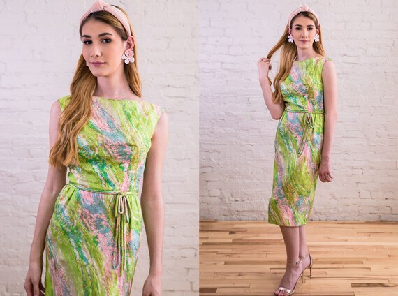 Vintage 1950s 1960s Rainbow Green Rappi Silk Sheat