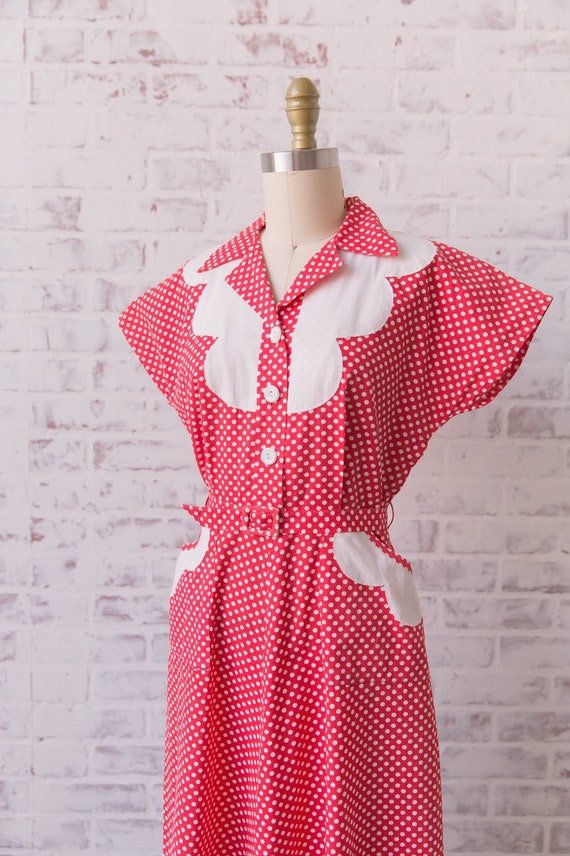 1940s 1950s Polka Dot Shirt Dress 26 - 27” Waist … - image 4