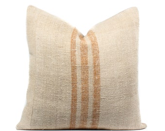 pillow mustard grainsack 20x20 stripe striped boho