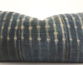 African Indigo Mudcloth Pillow Cover, Vintage, Ethnic, Textile, Handwoven, Lumbar