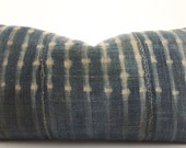 African Indigo Mudcloth Pillow Cover, Vintage, Ethnic, Textile, Handwoven, Lumbar