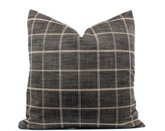 Plaid Boho Pillow Cover, Gray, Natural, SKU08131