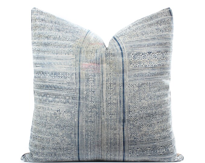 Hmong Indigo Batik Pillow Cover Boho Pillow Vintage Etsy