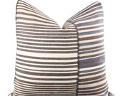 Boho Pillow Cover, Mazan, Indigo, Brown, Linen, Natural, Striped, 22x22, SKU070615