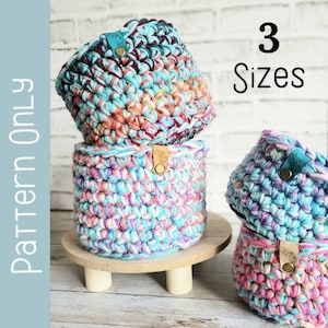 Scrappy Yarn Basket, Crochet Pattern Only. 3 sizes included!