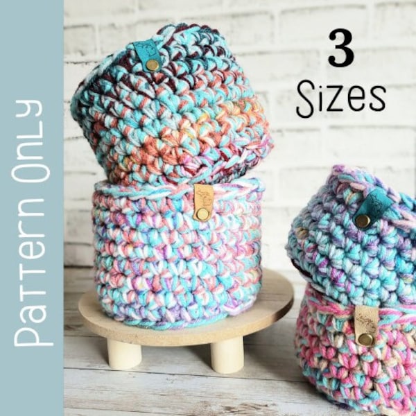 Scrappy Yarn Basket, Crochet Pattern Only. 3 sizes included!