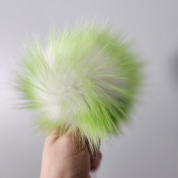 Lime green and white faux fur pom poms