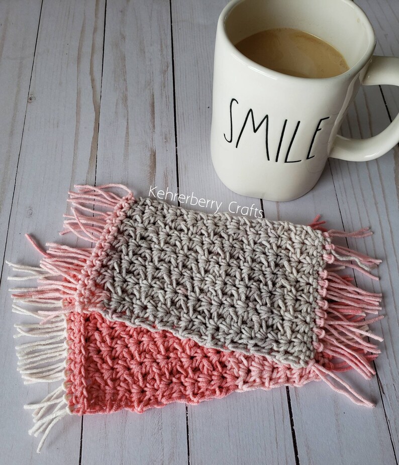 Crochet mug rug crochet coaster with fringe Etsy