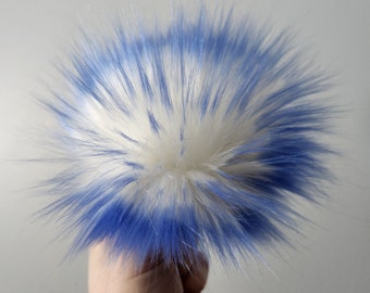 Blue and white faux fur pom poms