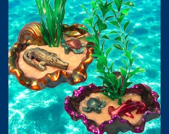 Jumbo Scalloped Shell & Sea Life Aquarium Decoration. Choice of color and style. Heavy fish tank decor ornament.