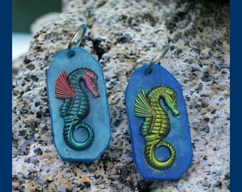 Jumbo Seahorse Freeform Keychain or Hanging Ornament.  Choice of Colors. Very Large Size!