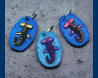 Jumbo Hammerhead Shark Freeform Keychain or Hanging Ornament. Choice of Colors. Very Large Size!