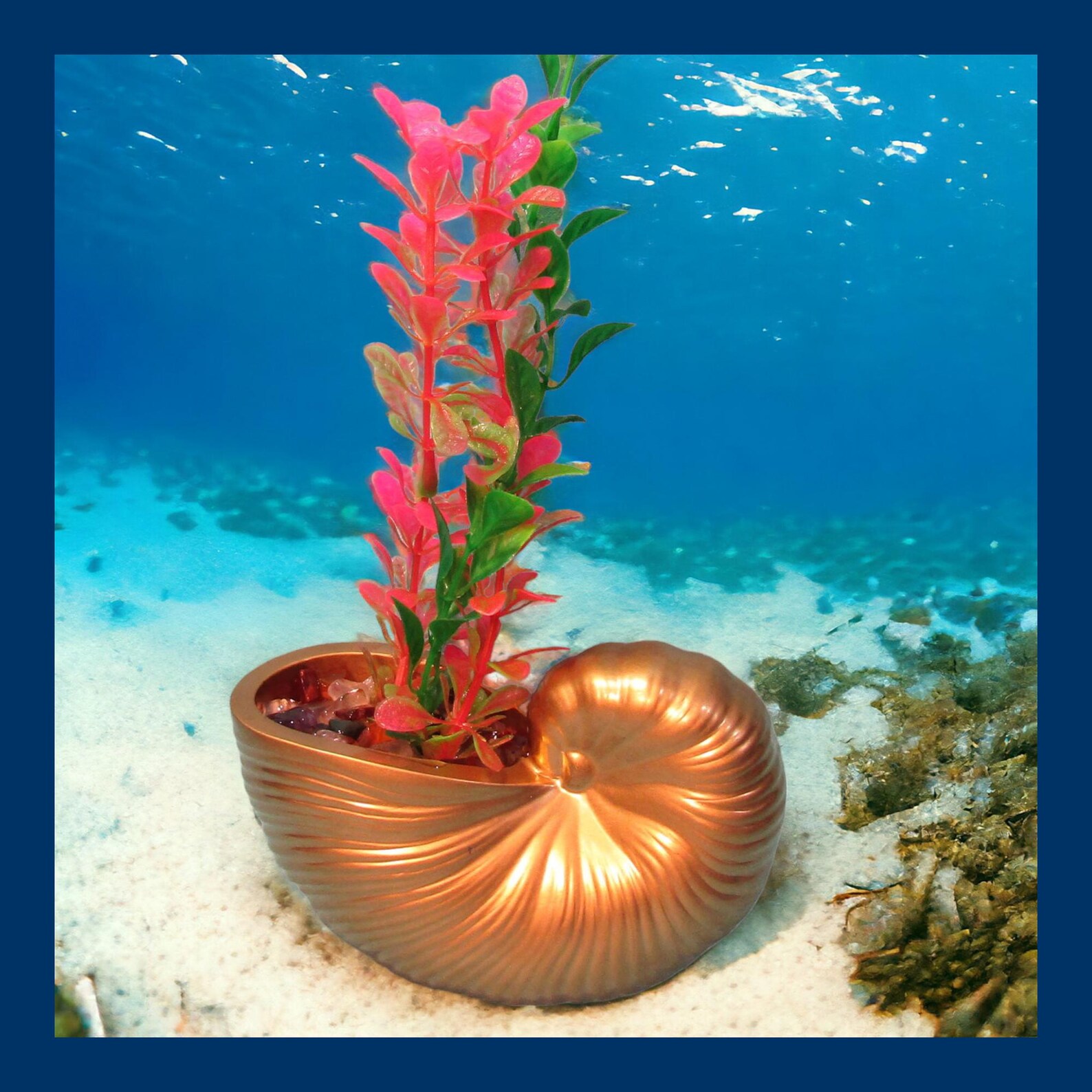 Jumbo Snail Shell Aquarium Decoration With Tall Artificial Plant ...