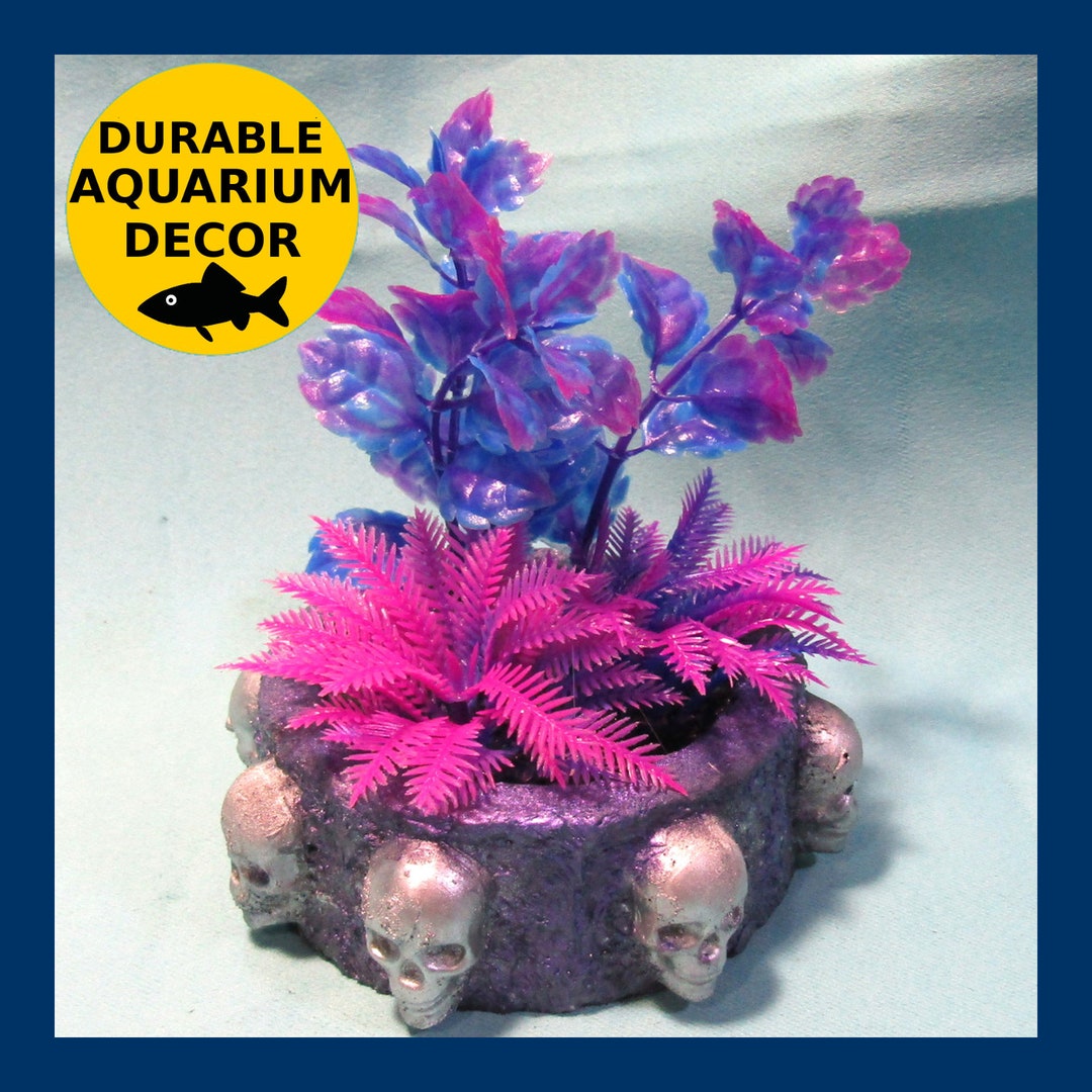 Skull Ring Aquarium Decoration With Purple, Blue, and Pink Artificial