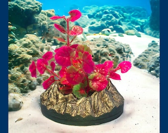 Large Volcano Aquarium Decoration. Golden Green with Colorful Artificial Plant. Fish Tank Ornament!