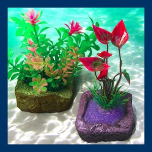Rock Garden Aquarium Decoration with Artificial Plants. Choice of style. One of a kind fish tank decor ornament.