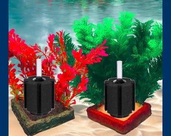 Small Sponge Filter Disguise! Corner base for up to 3" wide filters in aquarium. Color & Style Choice!  Artificial plants for fish tank.
