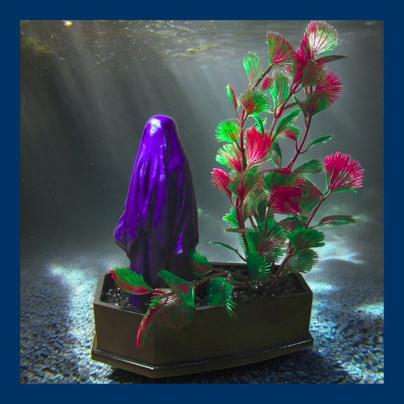 Gothic Mourner Coffin Aquarium Decoration. Blue and Black With Artificial Plant. Creepy Halloween Fish Tank Ornament. Etsy UK