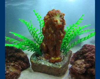 Lion Rock Garden Aquarium Decoration. Golden Orange with Green Fern Plants. Unusual Fish Tank Ornament!