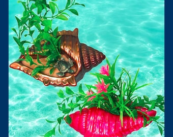 Jumbo Conch Shell Aquarium Decoration. Color & Plant Style Choice! Heavy fish tank decor ornament with artificial plant.