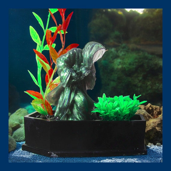 Coffin Aquarium Decoration Black With Grim Reaper and Tall Green Red Artificial Plants. Creepy Gothic Halloween Fish Tank Decor Ornament. Etsy