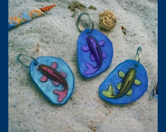 Jumbo Koi Fish Freeform Keychain or Hanging Ornament. Choice of Colors. Very Large Size!